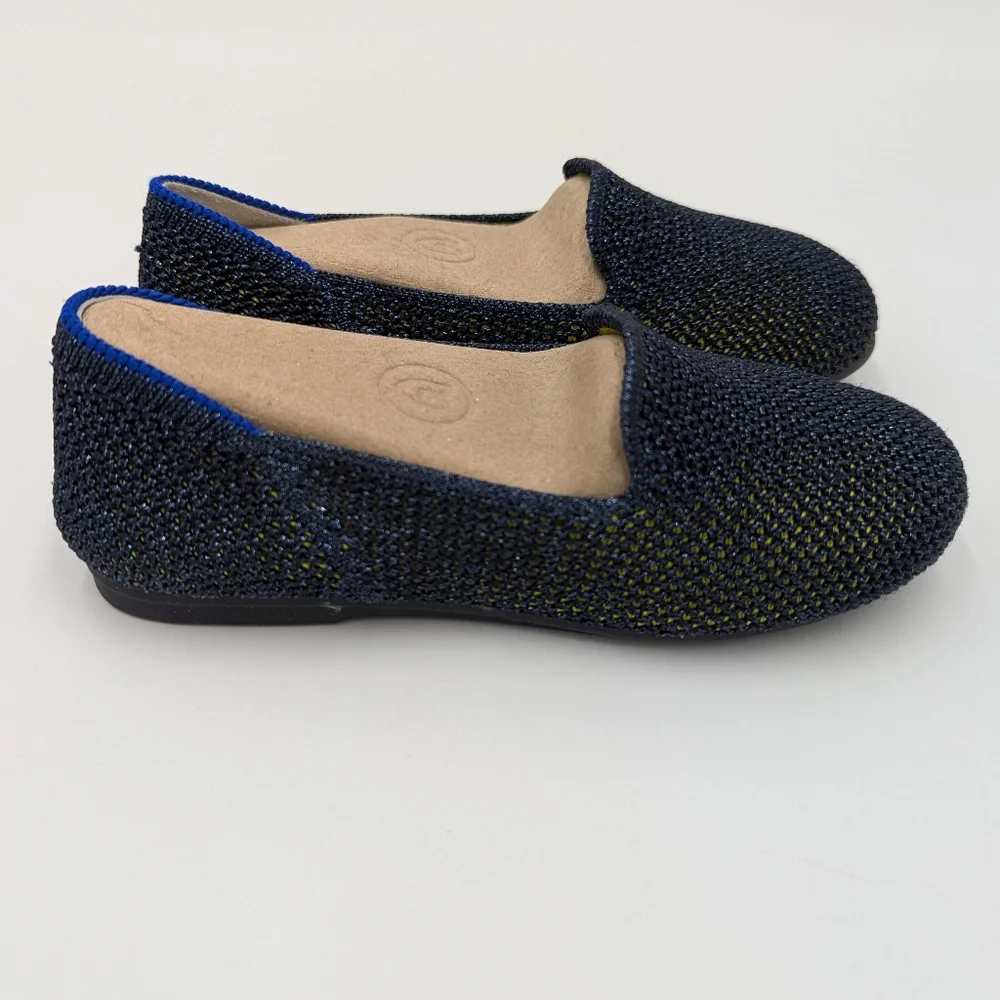 Rothy’s Night Sparkle Loafer Navy Blue Metallic Slip On Kids Shoes Girls Size 10